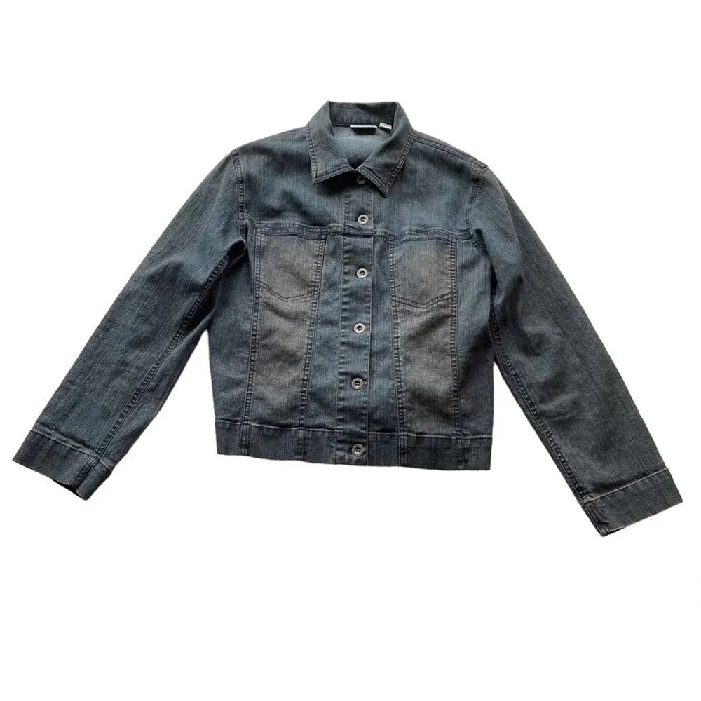 Chico’s Design Denim Jean Jacket Blue Size 1 Medium 8 Stretch Vintage Y2K
